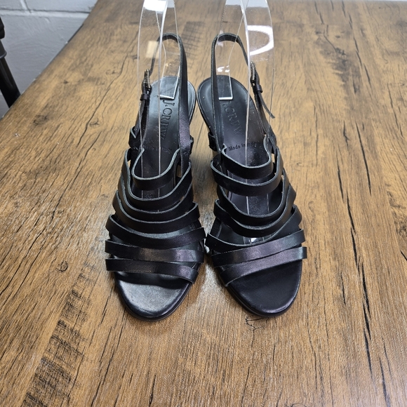 J. Crew Black Leather Strappy Wedge Sandals Italy - Picture 10 of 13